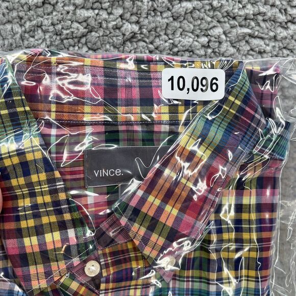 Vince Shirt Mens Medium Colorful Plaid Long Sleeve Cotton Slim Fit Button Down - Picture 13 of 13